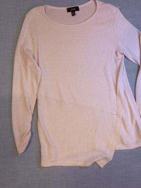 AGB Blush Pink Ribbed Asymmetrical Hem Long Sleeve Top Size S